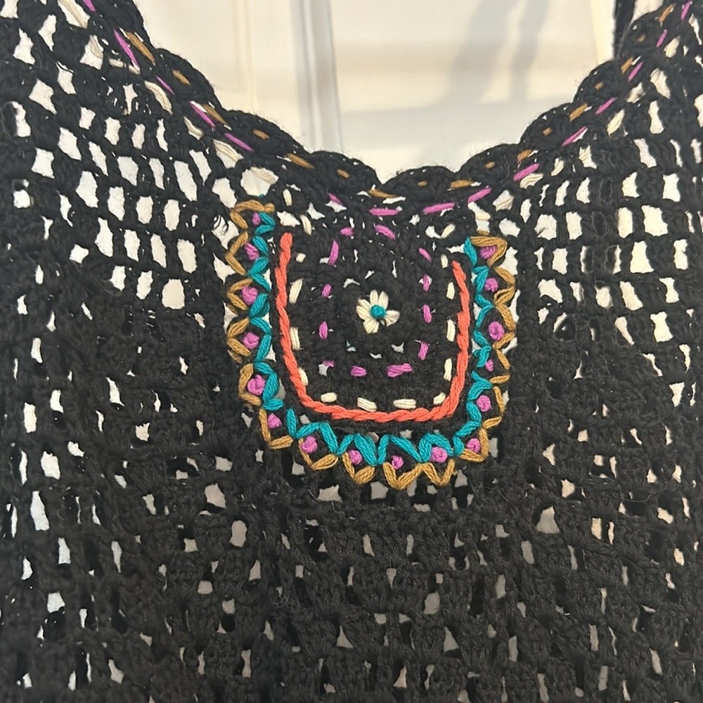 Black Open Crochet Knit Cover up or Dress-M